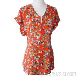 NWT Massini Orange Cap Sleeve Floral Zip Front 1X